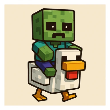 a chicken jockey, a small zombie riding a chicken, in a fun and clear style sticker