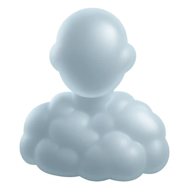 matte glass style, person shoulder up, entirely made of white convex fluffy clouds, front view sticker