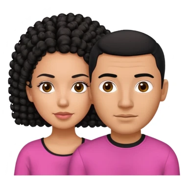 A picture if a couple, the man is a Mexican man with  black hair, a buzz cut and black shirt on.the woman is mixed with black and white, with curly hair and a pink shirt on sticker