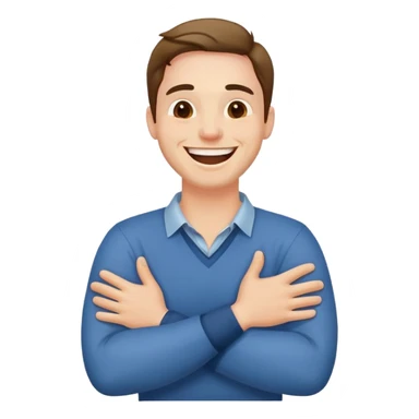 man laughting holding his neck with both hands arms crossed sticker