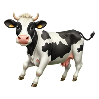 black and white cow jumping in a grass field sticker