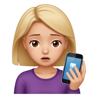 Do you want me to show you a girl looking at her cell phone and feeling embarrassed and in trouble? It's okay to have a question mark emoji like this next to her sticker
