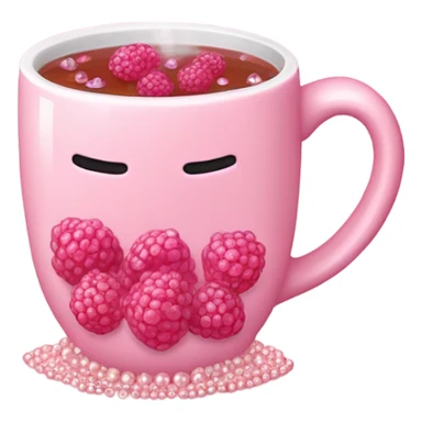 soft pink mug filled with steaming hot raspberry tea, decorated with blush pink pearl and sparkly embellishments (aesthetic, cute) sticker