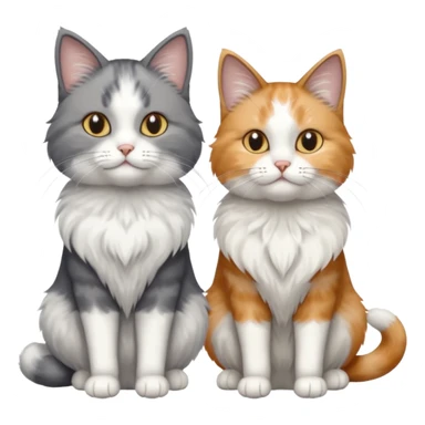 a realistic looking very fluffy grey and white cat with grey legs and white paws, sitting next to another cat sticker