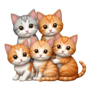 6 tiny kittens cuddling together all different colours, the first one is grey and white, the second is ginger and white and the third is brown tabby and white sticker