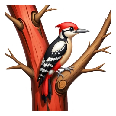 A colorful woodpecker tapping on a tall tree. sticker