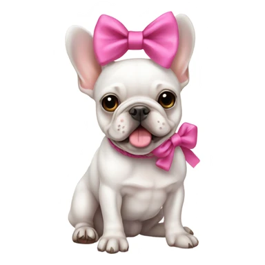 white small frenchie with a big rope with a pink bow sticker