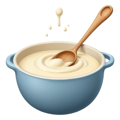 a cream ceramic mixing bowl with a wooden spoon stirring sticker