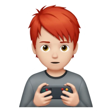 One boy with half gary and half red hair with no eyes playing a video game in mobile  sticker