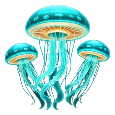 extraterrestrial futuristic otherworldly cyan bioluminescent neon-glowing aesthetic scenery jellyfish flying saucers UFOs mushroom sticker