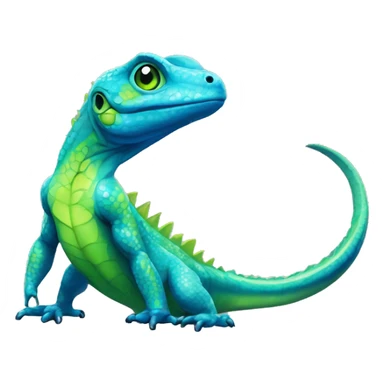 A Cyan Shiny Glossy Lizard-Reptile-Raptor-Fakémon with dark-blue patterns and light-green belly Full Body sticker