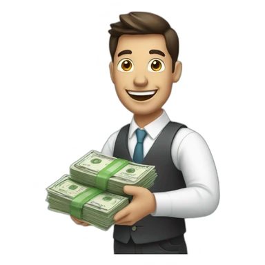 happy business man holding money in his hands sticker