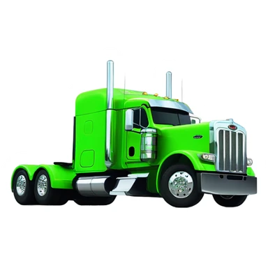 neon green peterbilt semi truck lowered on the ground with large chrome wheels and chrome smoke stacks profile view sticker