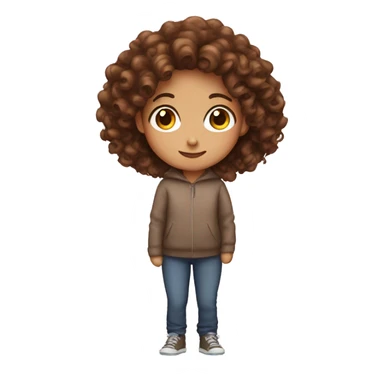 Girl with brown curly hair with a whis sticker