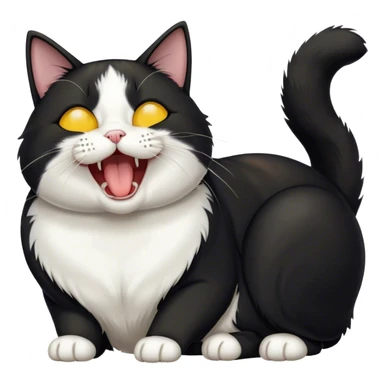 tuxedo cat with yellow eyes yawning sticker
