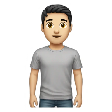 Boy white skin black hair gray t-shirt sticker