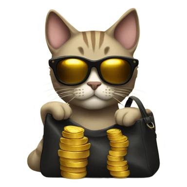 cat in brutal dark glasses with a bag of gold coins sticker