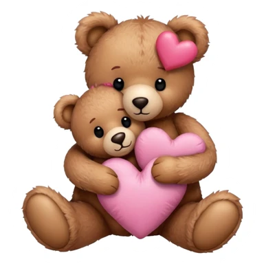 Teddy hugging another teddy with hearts sticker