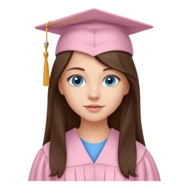 young brunette girl long hair, blue eyes and light pink gown and cap university graduate sticker