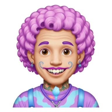 very cheerful colorful puffy violet curly haired man made out of cotton candy wearing teeth-braces and tattoos and face tattoos just face  sticker