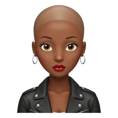 Gorgeous woman shiny , shaved half head no eyebrows leather jacket Alluring black woman wide nose bald head big glossy lips sticker