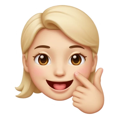 Create a blushing emoji face smiling while biting its finger in a flirty way only one finger between the teeth and the girl less happy juste flirty and chill face sticker