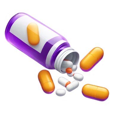 pills spilling from pill bottle purple sticker