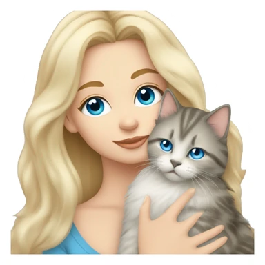 Pretty Blonde haired blue eyed woman snuggling a Siberian cat sticker