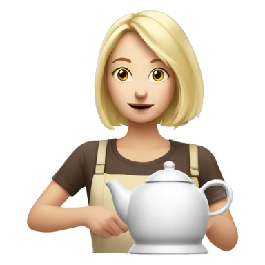 Blonde girl making tea with a white kettle she looks amazed sticker
