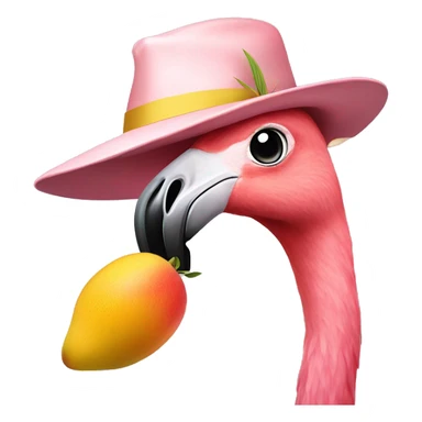 A flamingo eating mango with a arty hat in jos head sticker