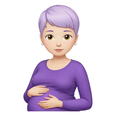 pregnant woman with purple shirt and short pixie cut WHITE hair. only show head, nech and abdomen sticker