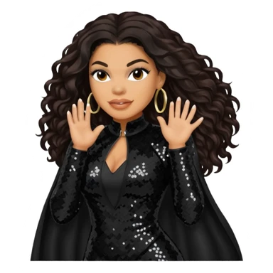 Jordin Sparks with long dark brown hair, black sequin outfit sticker