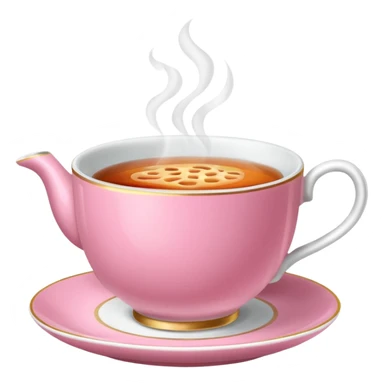 An emoji of a steaming hot cup of tea. The cup should be pink, the tea should be breakfast tea colours and the background should be transparent sticker