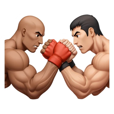 Two hands locked in an intense arm wrestling match, muscles straining as they battle for dominance. The background is minimal, focusing on the power and tension of the gripping hands, showcasing strength and determination. Transparent background. sticker