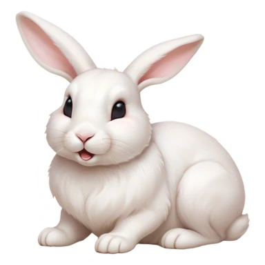 Cinematic Cute Yawning White Rabbit Portrait Emoji, Head tilted slightly with a dramatic, wide-open yawn, showcasing a smooth, silky white fur with floppy ears, round dark eyes barely open in drowsy contentment, Simplified yet irresistibly adorable features, highly detailed, glowing with a soft, cozy glow, high shine, relaxed yet expressive, stylized with a touch of whimsy, bright and endearing, soft glowing outline, capturing the essence of a sleepy yet affectionate bunny, so drowsy it feels like it could stretch out of the screen and curl up for a nap! sticker