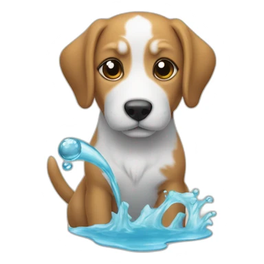 Un chien sur un chat avec de l'eau sticker