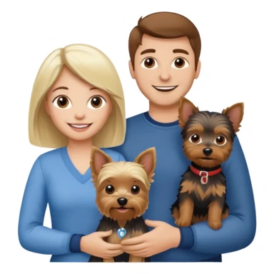 A woman with brown hair, man with white/blonde hair and a Yorkshire terrier dog they are a family  sticker