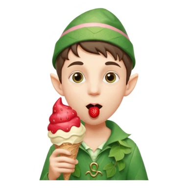 
A young elf boy in leafy clothes licking a triple-scoop ice cream with wide eyes.
baby elf with strawberry ice cream




 sticker