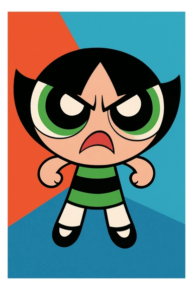 Powerpuff Girls character with an angry emotion, cartoon style, vibrant colors sticker