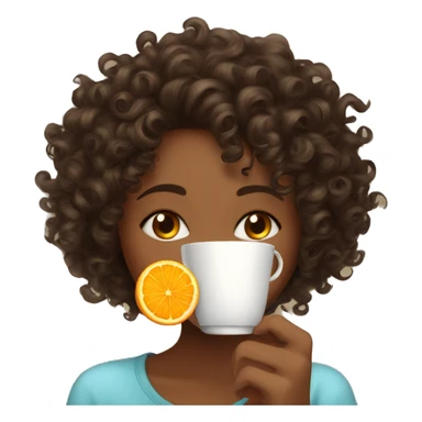 Curly girl drinks tea and orange sweeter  sticker