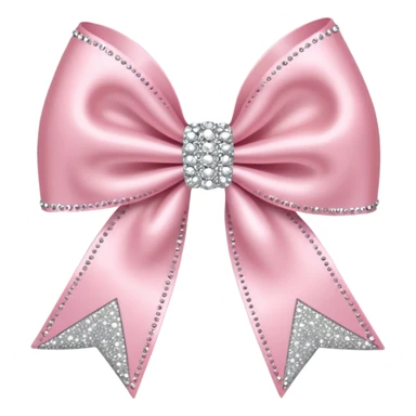 Cutesy pink bow emoji. Shiny baby pink satin ribbon. It's silver glitter sparkles on it. Shiny with rhinestones and shadowed to look three-dimensional sticker