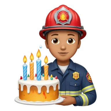 A firefighter extinguishing a party sticker