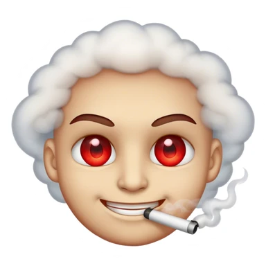 a smirking face with red eyes with smoke around it  sticker