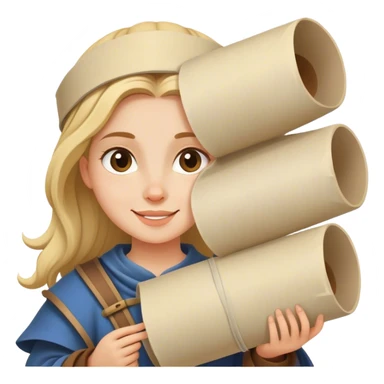 painter happy  girl with big rolled up plans, medieval age sticker