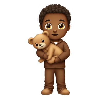 A little boy in brown pajamas with a teddy bear in his hands sticker