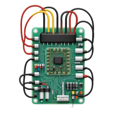 An icon featuring a circuit board, electrical wires, symbolizing electrical engineering. The design includes resistors, capacitors, and a power transformer, representing the study of electrical systems and innovation. Transparent background highlights modern electrical technology sticker