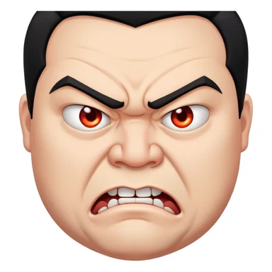 young angry fat man in profile view with black hair, fangs, crossed eyes sticker