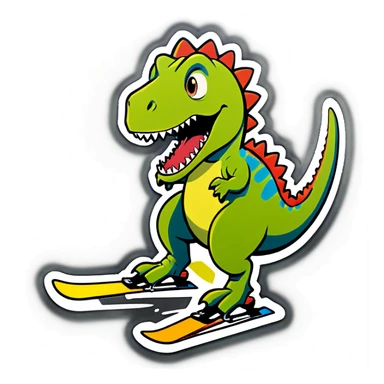 Dino on a ski sticker
