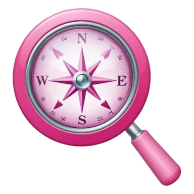 mix light pink dark pink and white girly internet compass logo with a small magnifying glass sticker
