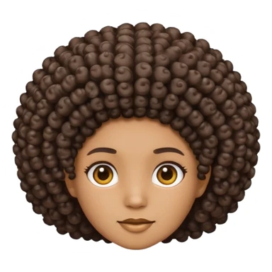 Create an iOS-style emoji of Ice Spice. Neutral facial expression, front-facing head only. Curly afro hairstyle. Clean Apple emoji style, smooth shading, simple shapes, plain background. sticker
